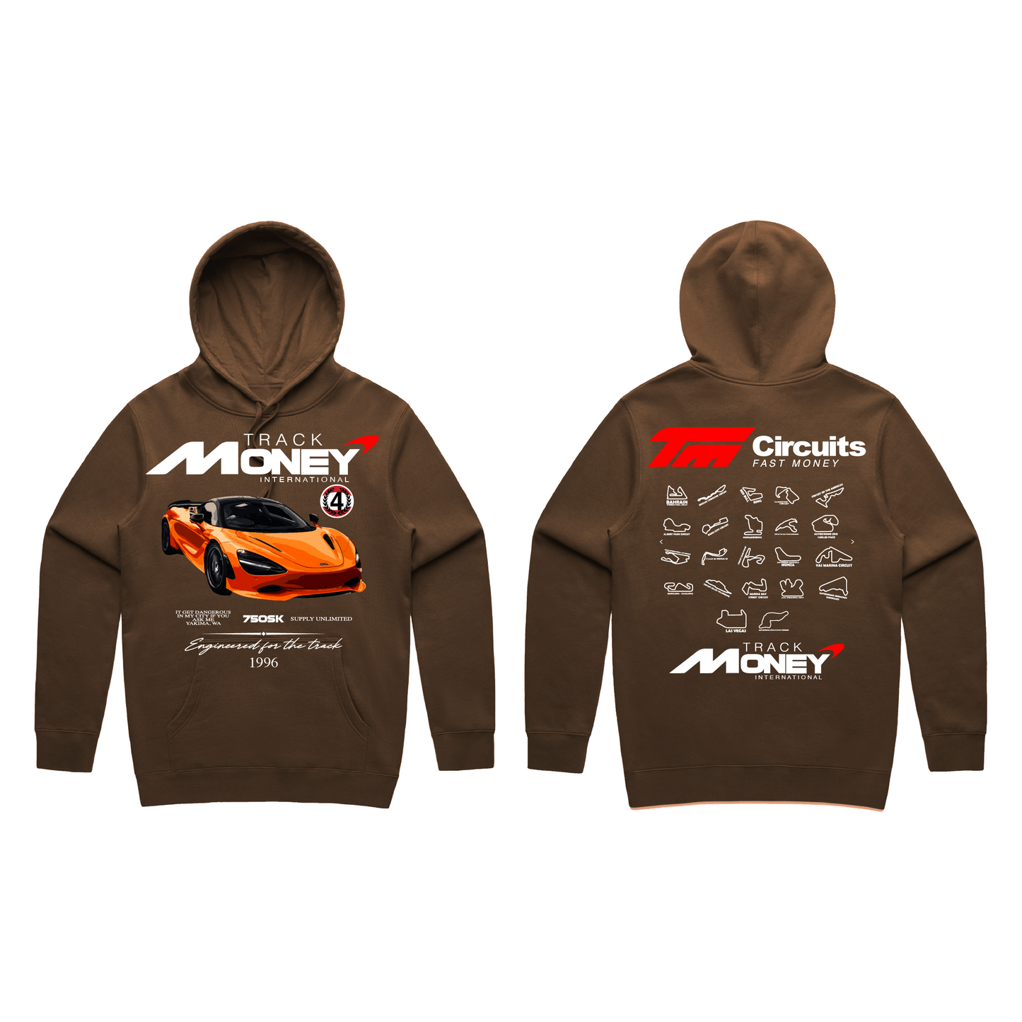 "F1 Track Money" Brown Heavyweight Hoodie